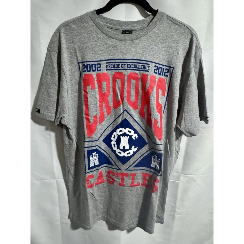 Crooks & Castles Mens Heather Gray Graphic Print T-Shirt Medium